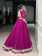 Lorenvalley Fashion Wine Chiffon Bandhej Print with Sequins and Gotta Patti Lace Touch Up Lehenga Choli | Grocsy