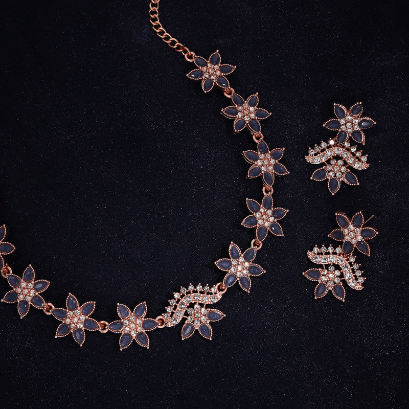 Tehzeeb Creations Blue Colour Star Design Stone Studded Necklace With Earrings | Grocsy
