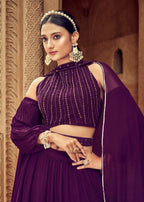 Anaita Purple Georgette Lehenga Choli With Hand Work | Grocsy