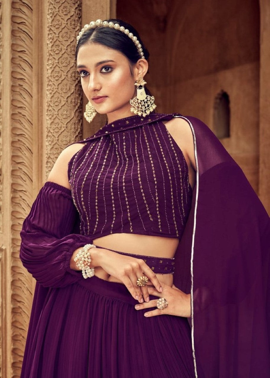 Anaita Purple Georgette Lehenga Choli With Hand Work | Grocsy