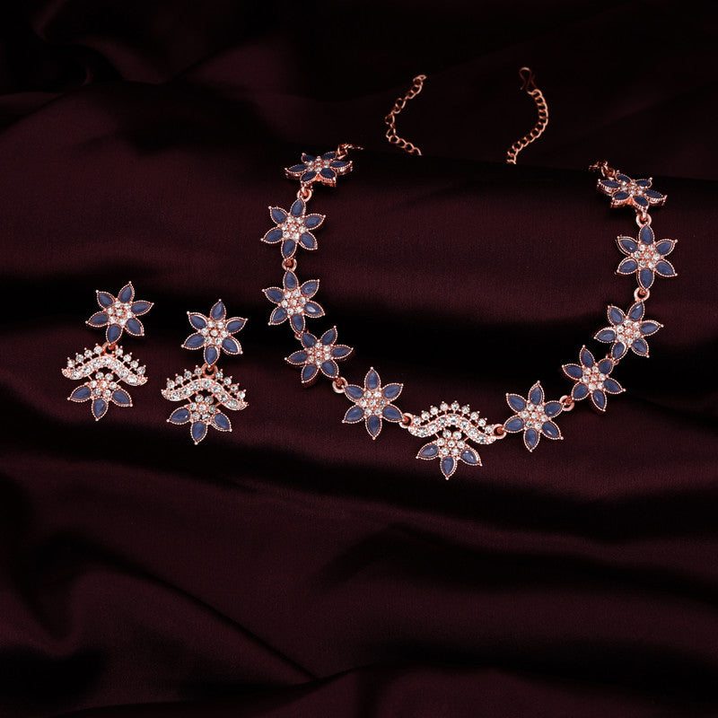 Tehzeeb Creations Blue Colour Star Design Stone Studded Necklace With Earrings | Grocsy
