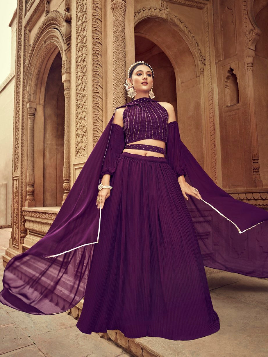 Anaita Purple Georgette Lehenga Choli With Hand Work | Grocsy