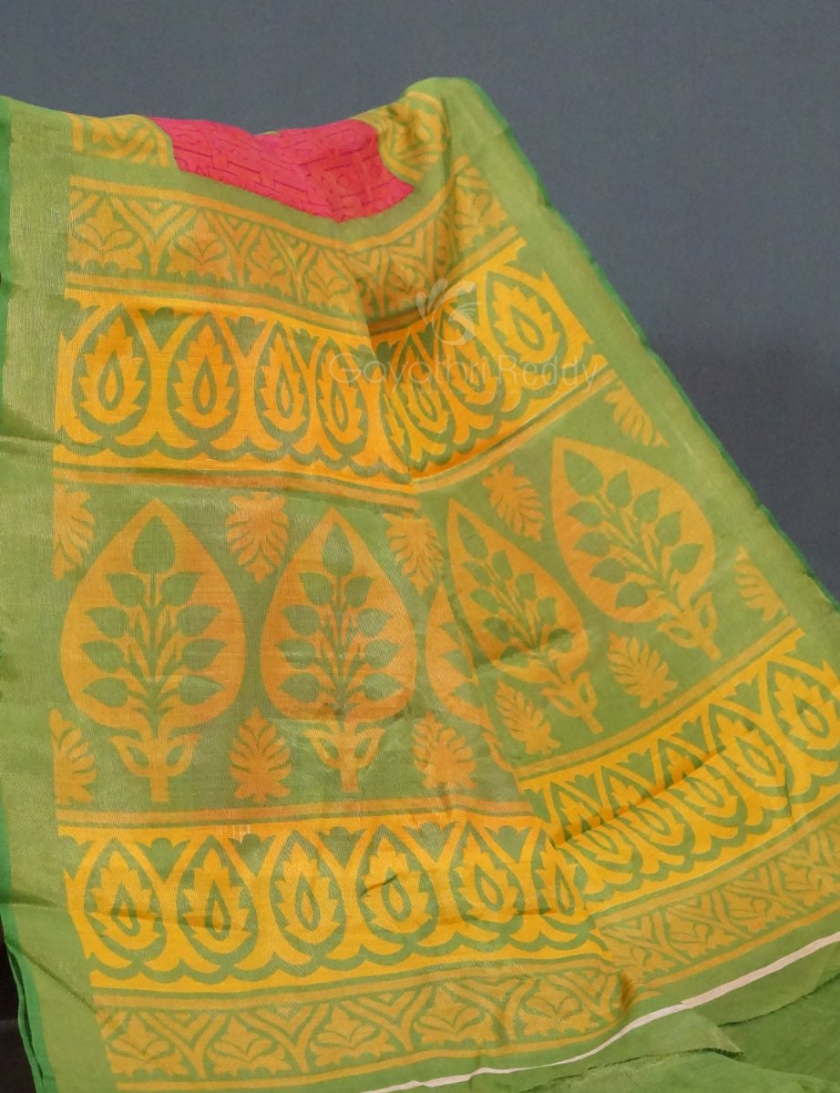 Baby Pink Colour With Leaf Green Blouse Cotton Brasso Saree By Gayathri Reddy Designer Studio | Grocsy