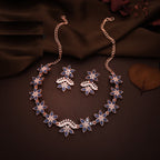 Tehzeeb Creations Blue Colour Star Design Stone Studded Necklace With Earrings | Grocsy
