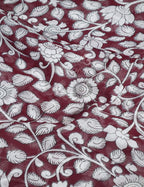 Gleaming Dark Maroon Kalamkari Cotton Linen Printed Saree By Gayathri Reddy Designer Studio | Grocsy