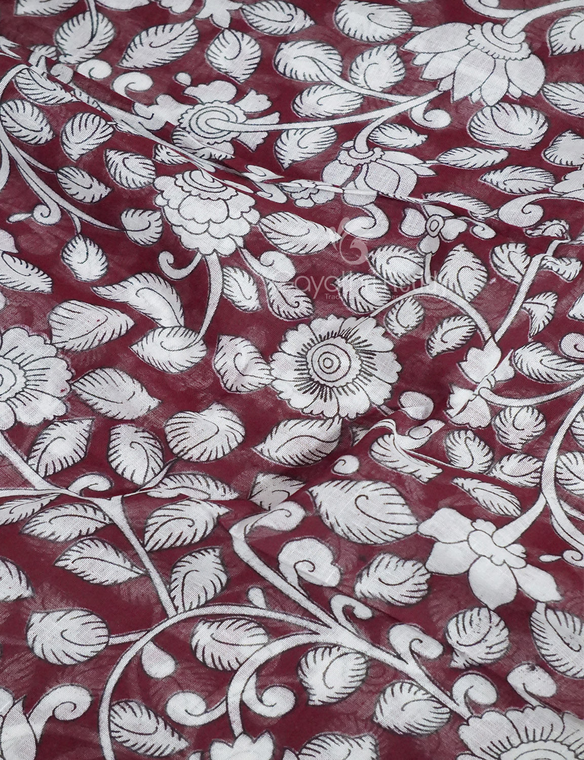 Gleaming Dark Maroon Kalamkari Cotton Linen Printed Saree By Gayathri Reddy Designer Studio | Grocsy
