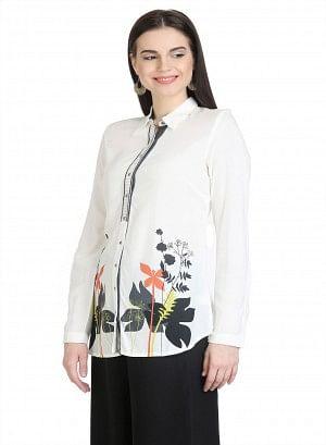 W for Woman White Full Sleeve Printed Top | Grocsy