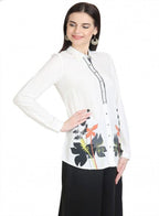 W for Woman White Full Sleeve Printed Top | Grocsy
