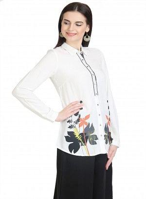 W for Woman White Full Sleeve Printed Top | Grocsy