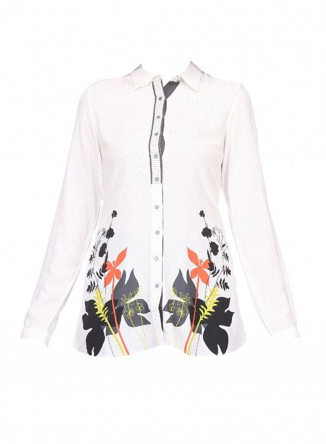 W for Woman White Full Sleeve Printed Top | Grocsy