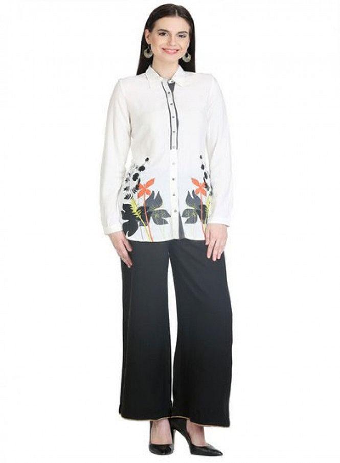 W for Woman White Full Sleeve Printed Top | Grocsy