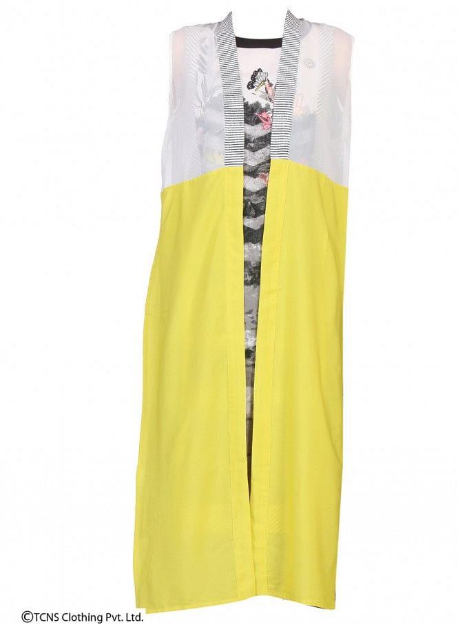 W for Woman Yellow Printed Sleeveless Gillet | Grocsy
