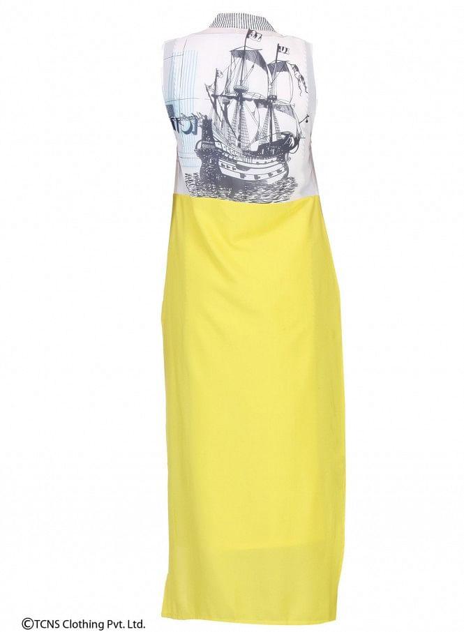 W for Woman Yellow Printed Sleeveless Gillet | Grocsy