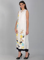 W for Woman White & Blue Color Block Gillet | Grocsy