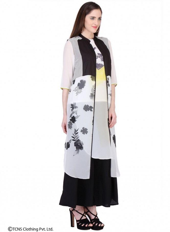 W for Woman White Printed Sleeveless Gillet | Grocsy