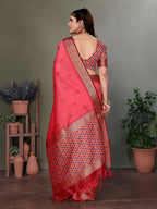 Joban Fashion Carrot Red Woven Design Banarasi Silk Sarees | Grocsy