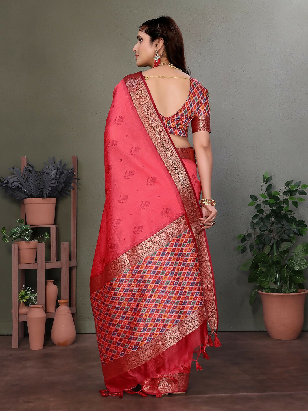 Joban Fashion Carrot Red Woven Design Banarasi Silk Sarees | Grocsy