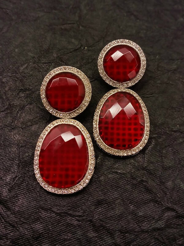 Smart Dangler With Rhino Stone Border Red Earrings For Women and Girls By House of Ree - House of Ree