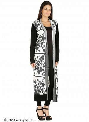 W for Woman White Leaf-Print Long Cardigan | Grocsy