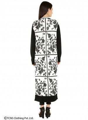 W for Woman White Leaf-Print Long Cardigan | Grocsy