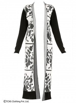 W for Woman White Leaf-Print Long Cardigan | Grocsy