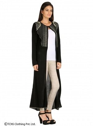 W for Woman Black Long Cardigan | Grocsy