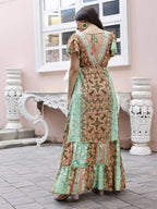 Sea Green Rayon Foil Printed Long Dress - Michan | Grocsy