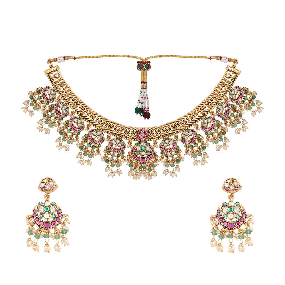 Nuyug 18K Gold Plated Estele Gold Tone Beaded Necklace Set | Grocsy