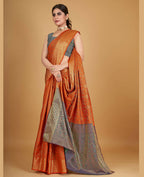 Orange Silk Woven Design Saree With Unstitched Blouse Piece - Akshita | Grocsy