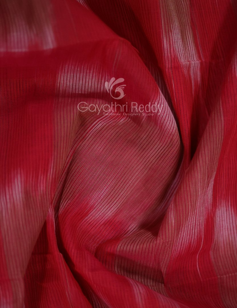 Dual Shades of Peach Pink Mangalagiri Ikkat Cotton Saree By Gayathri Reddy Designer Studio | Grocsy