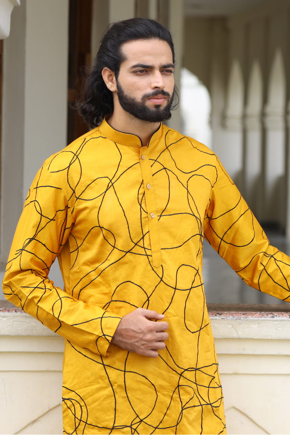 Niran Yellow Designer Men's kurta by Hilo Design | Grocsy