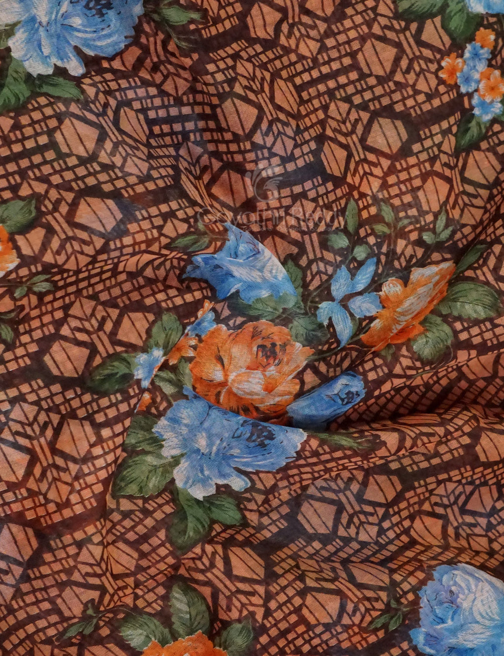 Shades of Dark Dry Mehendi Colour Floral Design Semi Chanderi Saree By Gayathri Reddy Designer Studio | Grocsy