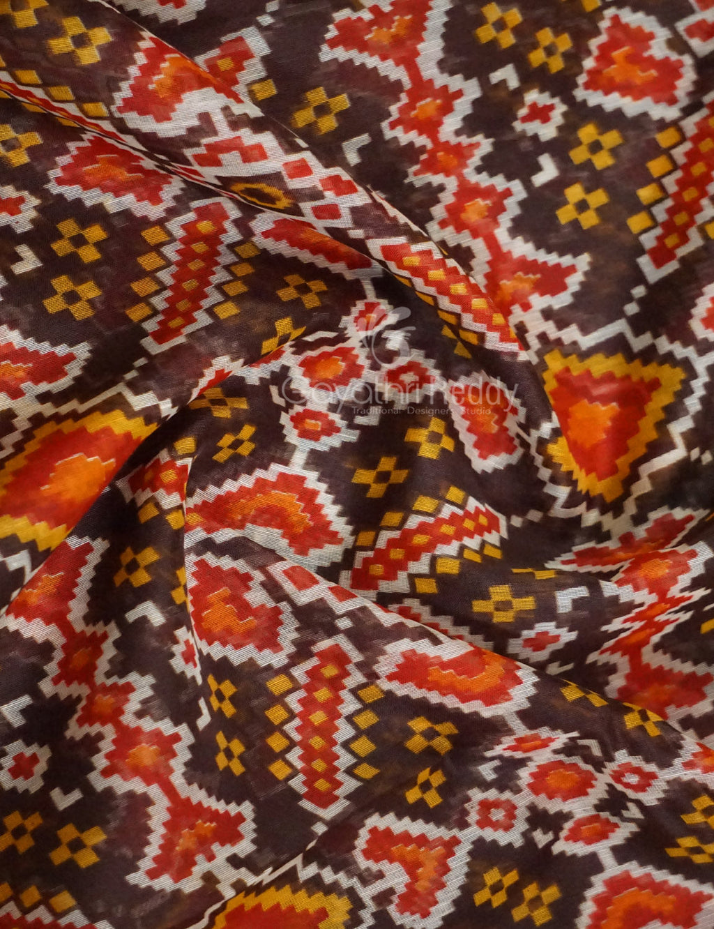 Shades of Brown Colour Patola Print Semi Chanderi Saree By Gayathri Reddy Designer Studio | Grocsy