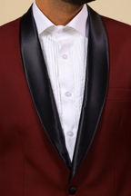 Burgundy Designer Tuxedo With Black Satin Lapels by Hilo Design | Grocsy