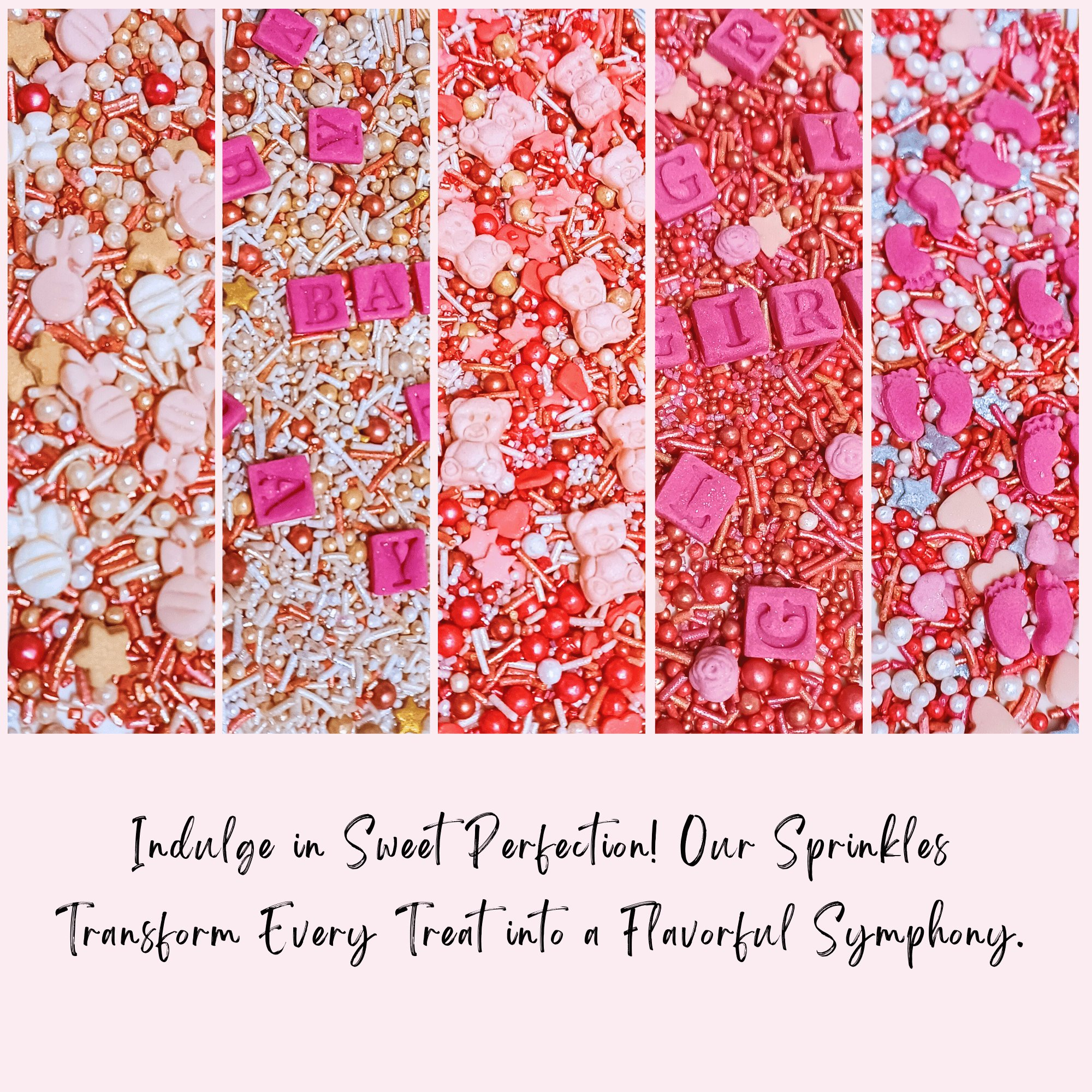 Confect Girls Baby Shower Sprinkles | Mix Silver, Gold & Blush pink Sprinkles Pack of 5 | Grocsy