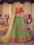 Myra Green Art Silk Jaquard Embroidered Lehenga | Grocsy