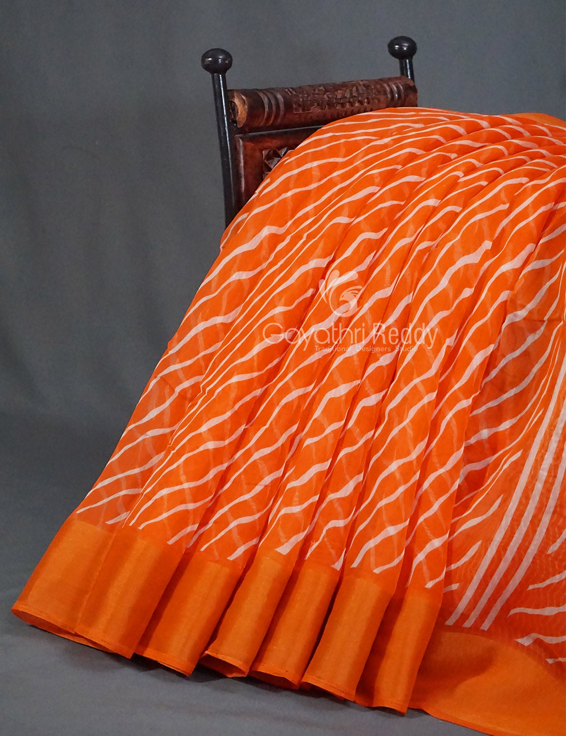 Shades of Orange with Lehariya Design Semi Chanderi Saree By Gayathri Reddy Designer Studio | Grocsy