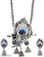 Tehzeeb Creations Women's Silver Colour Oxidised Necklace And Earring Bansuri Design | Grocsy