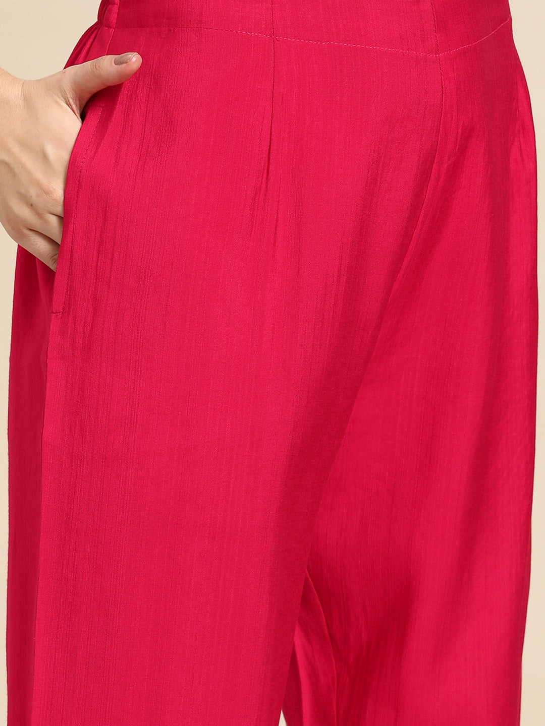 Sangria Ethnic Motifs Embroidered High Slit Thread Work Kurta With Trousers | Grocsy