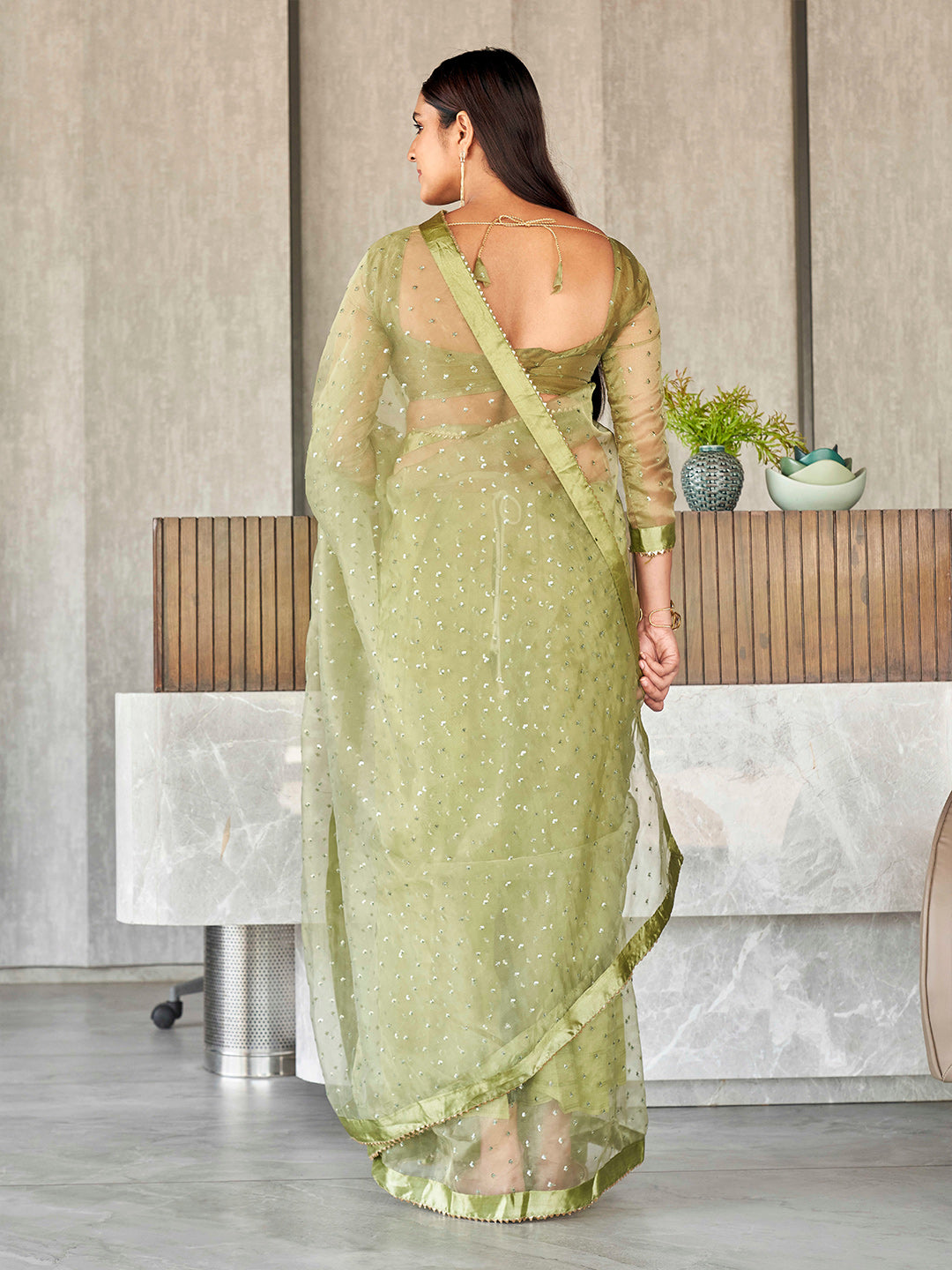 Tikhi Imli Sequinned Organza Saree | Grocsy