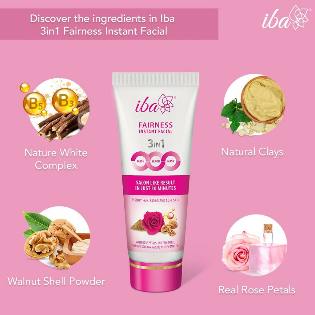 Iba Fairness Instant Facial (3 in1 Mask Scrub Wash) | Grocsy