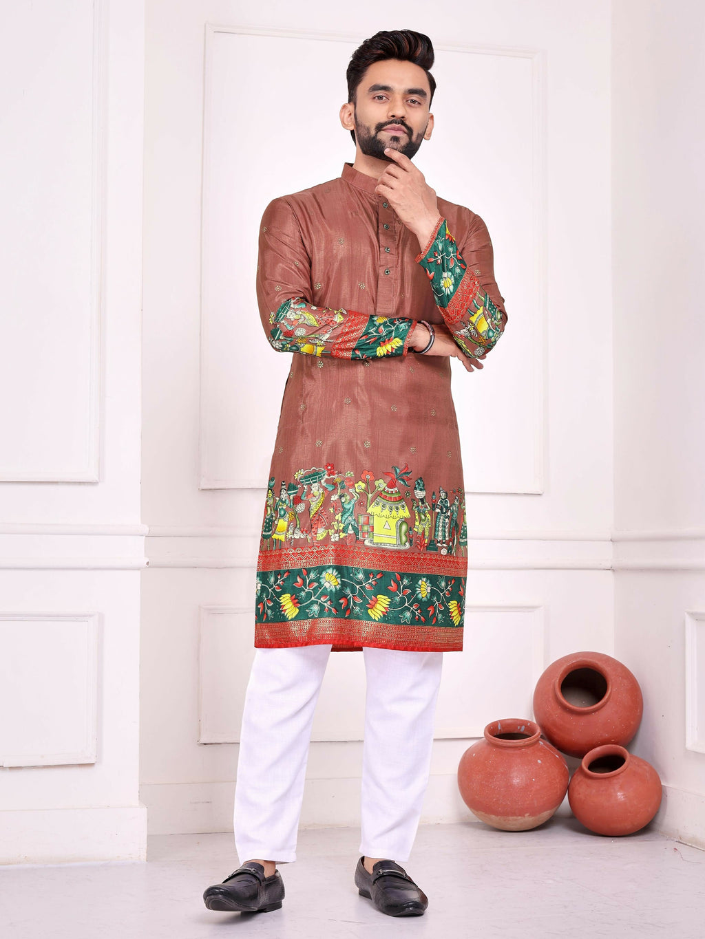 Anaita Peach Dola Silk Straight Kurta With Foil Work | Grocsy