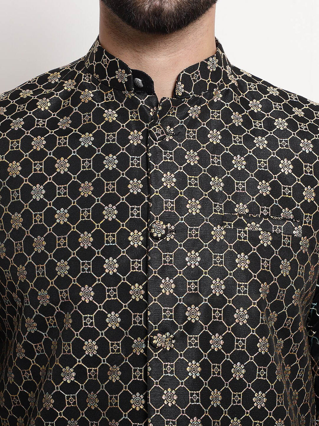 Sojanya Ethnic Motifs Woven Design Embroidered Straight Kurta & Churidar With Nehru Jacket | Grocsy