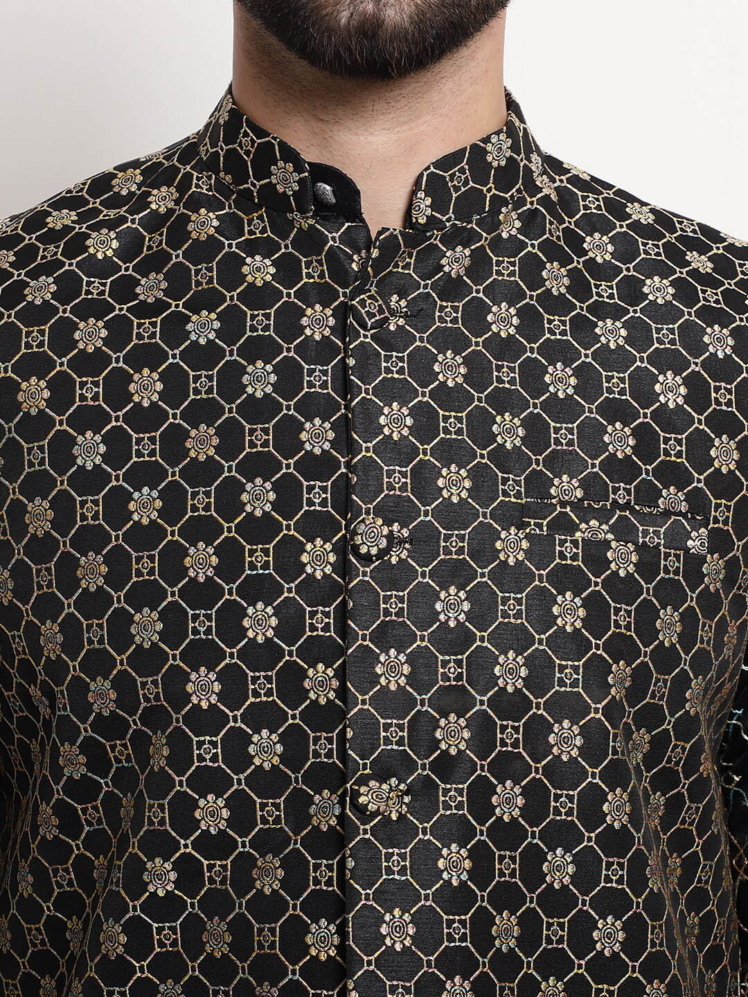 Sojanya Ethnic Motifs Woven Design Embroidered Straight Kurta & Churidar With Nehru Jacket | Grocsy