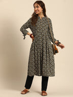 Sangria Women Ethnic Motifs Printed Mandarin Collar Anarkali Kurta | Grocsy