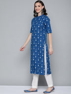 HERE&NOW Women Blue & White Ethnic Motifs Printed Kurta | Grocsy