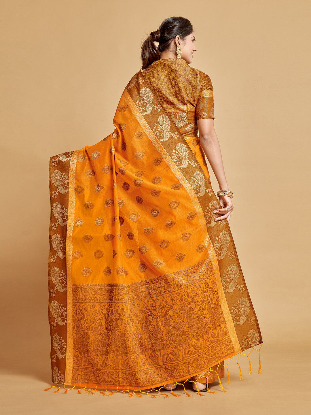 Sangria Ethnic Motifs Woven Design Art Silk Banarasi Saree | Grocsy