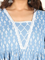 Aramya Blue Rayon Ikat Anarkali Kurta for Women | Grocsy