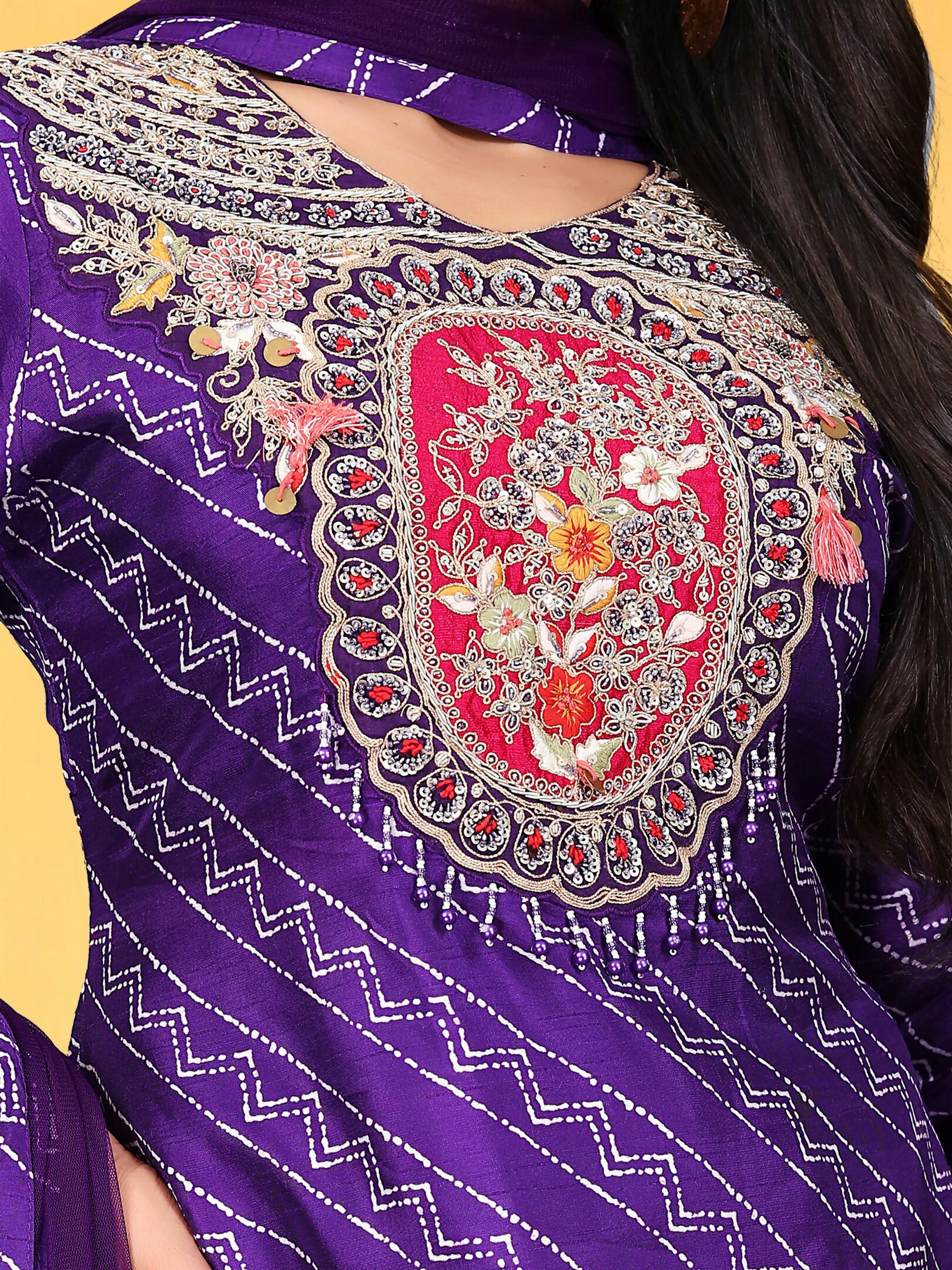 Joban Fashion Purple Cotton Premium Pure Viscose Print Dola With Handwork Kurta set | Grocsy