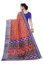 Vamika Red and Blue Linen Jari Border Saree Online At Low Price | Grocsy